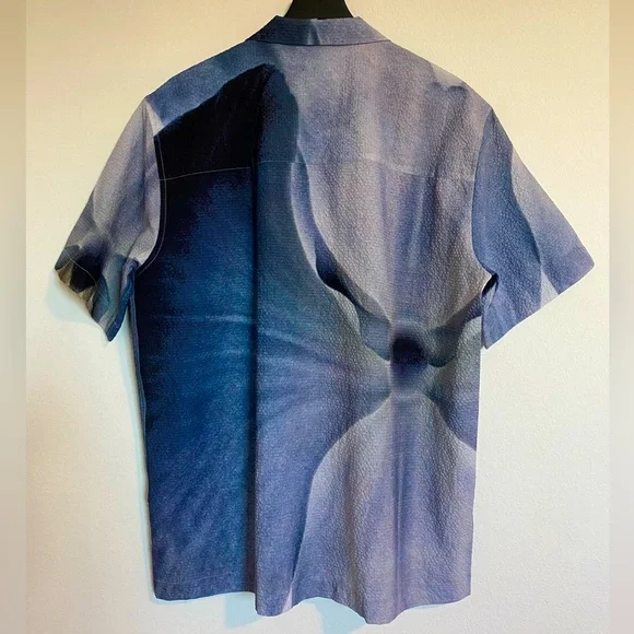 Iise Floral Blue Camp Shirt Orchid Print Short Sleeve Button Up Lightweight - Picture 9 of 10